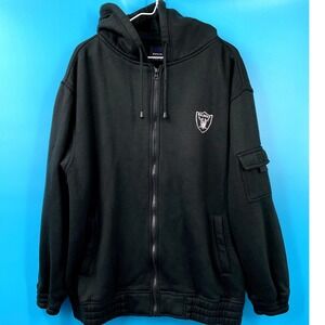 SECO Jeans Raiders Full Zip Hoodie Jacket Large Black Embroidered Y2K NFL